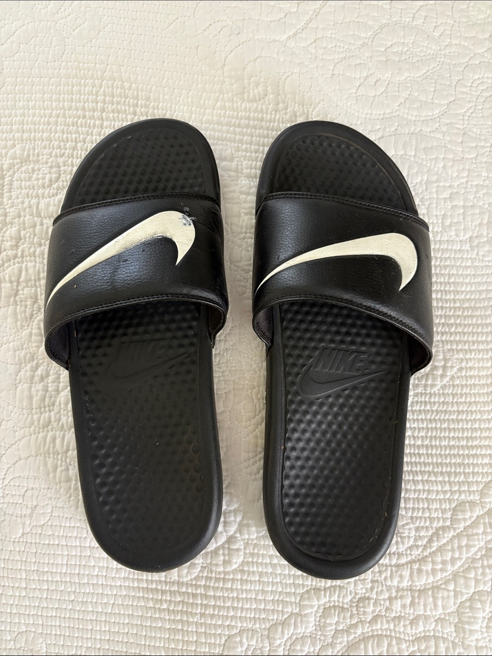 Nike Black Slide Sandals with White Swoosh Accent